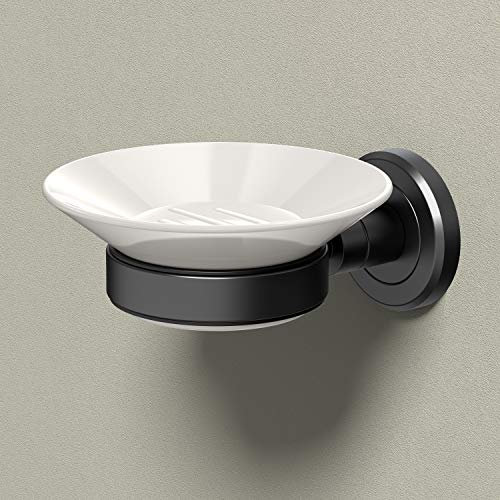 Gatco Porte-Savon Mural en Porcelaine avec Support, Zinc, Noir Mat/Blanc