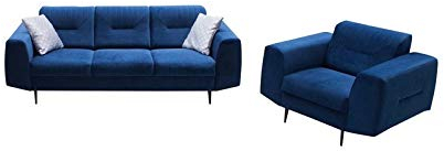 MOEBLO Polstergarnitur 3 Sitzer und Sessel Sofa Couch Garnitur Stoff Samt (Velour) Glamour Wohnlandschaft - 3+1 - Treviso (Dunkelblau)