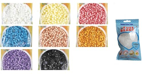 Happy Price Toys Midi Bügelperlen Konvulut HPT-09 im Beutel Weiß,Creme,Hellrot,Schwarz,Hautfarben,Pastell-Lila,Azurblau,Teddybärenfarbe