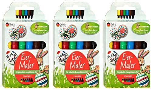 Heitmann Eierfarben 6 Ostereier-Maler - Für Kinder geeignet - für gekochte oder ausgeblasene Eier - Papier und Karton (3, 6 Ostereier-Maler)