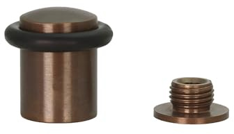 EVI Herrajes | Rustic Brass Door Stop | Ø20 x 29mm | Floor Mounted | Screw Installation | Made of Brass | Black Silicone Protection Rubber | I-108-RU