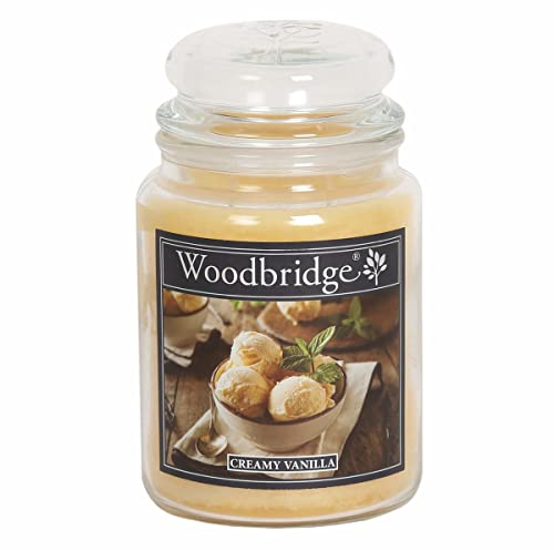 Woodbridge Große Duftkerze im Glas mit Deckel | Creamy Vanilla | Duftkerze Vanille | Kerzen lange Brenndauer | Raumduft für Zuhause | Kerze 2 Docht