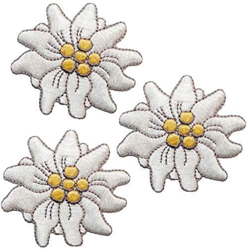 alles-meine.de GmbH 3 Stück Bügelbilder/Applikation/Aufbügler - große Blüte - Edelweiss - 7,2 cm * 6,4 cm - Aufnäher/gewebte Flicken - zum Aufbügeln Aufkleben Aufnähen - ..