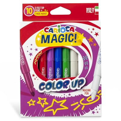 CARIOCA Magic Colors Color Up – Magische Tintenmarker zum Übermalen anderer Farben, Maxi-Spitze 6 mm – Enthält 5 Magink-Marker zum Übermalen anderer Farben (Box mit 10 Markern)