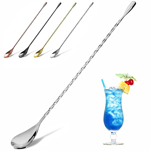 YFWOOD Cuillère à Cocktail en Acier Inoxydable, Longue poignée torsadée pour Barman, Long Manche torsadé, pour Barman, Design en Spirale Parfait pour mélanger et superposer des Boissons