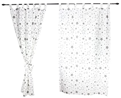 TupTam Kinderzimmer Vorhänge Baby Gardinen mit Schleifen 2er Set, Farbe: Graue Galaxie, Größe: ca. 155x95 cm