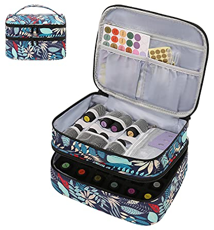 KGMCARE Ätherisches Öl Tasche für 30 Flaschen (5 ml - 15 ml), Doppelschichtbeutel Ätherische Öle Organizer Ätherische Öle Aufbewahrung Reise Lagerung Tragetasche für Ätherisches Öl und Zubehör (Blatt)