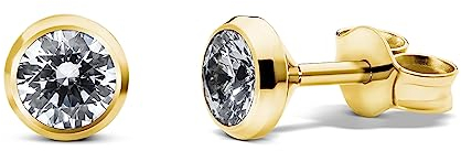 TIABELLE – Ohrstecker TRUMPET aus Titan mit funkelnden Swarovski® Zirconias – Goldfarbene Ohrringe für Damen – allergenfrei & hautverträglich – Handmade in Germany (MIDI | 5,1mm ø | Gold White)