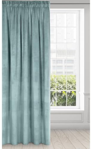 Eurofirany Melanie Vorhang Samt Velvet Kräuselband -1 STK. Weich Edel Gardine 200g/m² Elegant Glatt Einfarbig Flauschig Modern Klassisch Wohnzimmer Schlafzimmer, 140x270 cm, Türkis