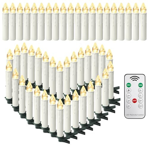 YRHome 50er LED Kerzen Weihnachtskerzen Kabellos Warmweiß mit Timer Fernbedienung & Clips Christbaumkerzen Weihnachtsbaumkerzen für Weihnachtsbaum Weihnachtsdeko Party Hochzeitsdeko Feiertag Dimmbar