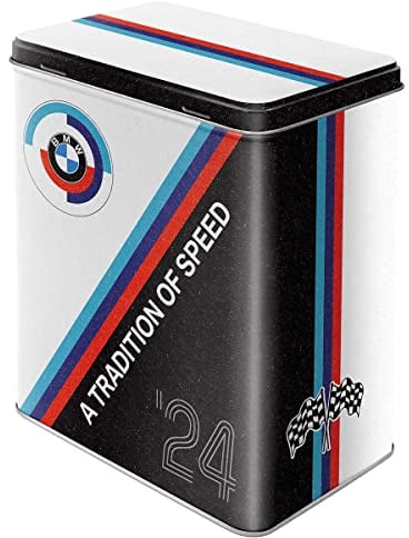 Nostalgic-Art Retro Vorratsdose L, 3 l, BMW Motorsport – Tradition Of Speed – Geschenk-Idee für BMW-Fans, Original Lizenzprodukt (OLP), Große Kaffee-Dose aus Blech, Werkstatt-Deko im Vintage Design