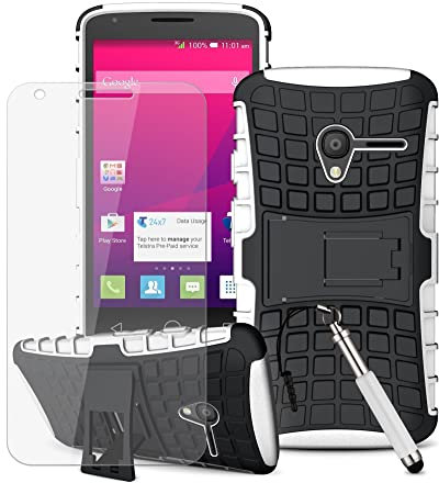 Shockproof Cases Compatible with Apple iPhone 8 Plus Defender Rugged Case with Glass Screen Protector | Hybrid Cover Dual Layer Protection | KickStand Case | Hard Shell Case [White]