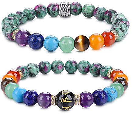 UEUC Chakra-Armbänder für Frauen, Yoga 7 Chakra-Kristalle, Edelstein-Armband, 8 mm Kristall-Meditations-Energieausgleichsarmbänder(#44)