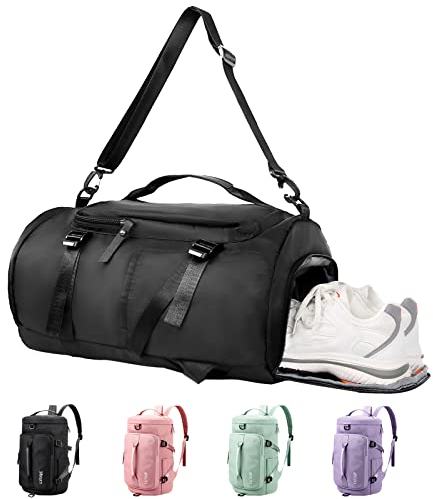 KYYLZ Sporttasche für Damen und Herren Reisetasche mit Schuhfach und Nassfach,33L Weekender Tasche Trainingstasche Schwimmtasche Fitnesstasche Handgepäck Tasche Rucksack für Sport Yoga Urlaub Schwarz