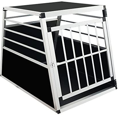 Thanaddo Alu Hunde Autotransportbox – Auto Hundebox robust & pflegeleicht – Gittertür verschließbar - Aluminium Kofferraumbox Reisebox für Hunde Katzen (65x91x69cm 76 Grad)