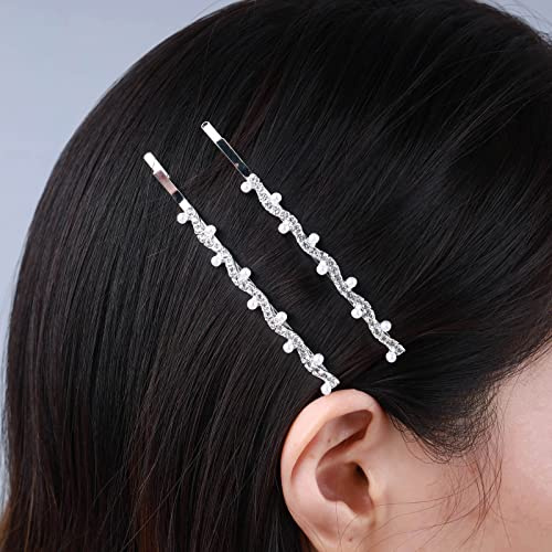 Yienate 2Pc Vintage Perle Haarspangen Pin Barrette Französisch Braut Kristall Bar Seite Haarspangen Rutschfest Starke Feste Haarnadel Silber Funkelnde Glitzer Strass Bobby Pins Haarschmuck Für Frauen