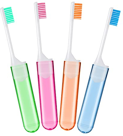 WLLHYF 4-teiliges Reise-Zahnbürsten-Set, faltbar, tragbar, weiche, bequeme Borsten, schützen das Zahnfleisch, Zahnbürste mit Zahnbürstenetui für Erwachsene, Kinder, Reisen, Camping, Wandern