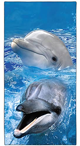 Zomer Strandtuch groß 90x180 cm Schnelltrocknendes Mikrofaser Bedrucktes mit Zwei Delfine Motiv