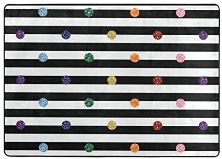 Regenbogen-Teppiche mit Punkten, gestreift, schwarz-weiße Teppiche für Wohnzimmer, Teppich für Schlafzimmer, Büromatte für Teppiche, großer Teppich, 203 x 147 cm.