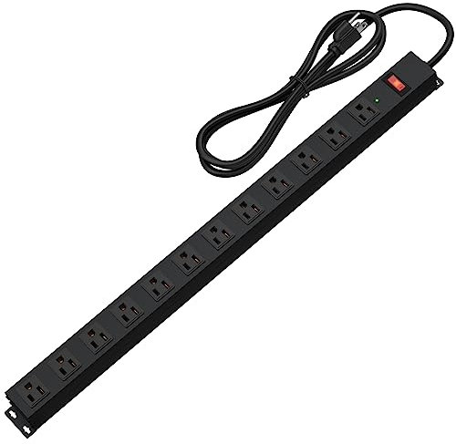 12 Outlet Long Power Strip Surge Protector, 6FT Wide Spaced Outlet Power Bar, Industrial Heavy Duty Power Strip for Workbench, Shop, Garage 15A, 125V, 1875W, 1000 Joules, SGS List (Black)