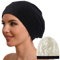 Hat Hut Seidenmütze Schlafmütze aus 100% Maulbeerseide gefüttert, Silk Bonnet, Haube für lockiges Haar, Schlafhaube zum Schlafen, Slouchy Beanie (1-Schwarz)