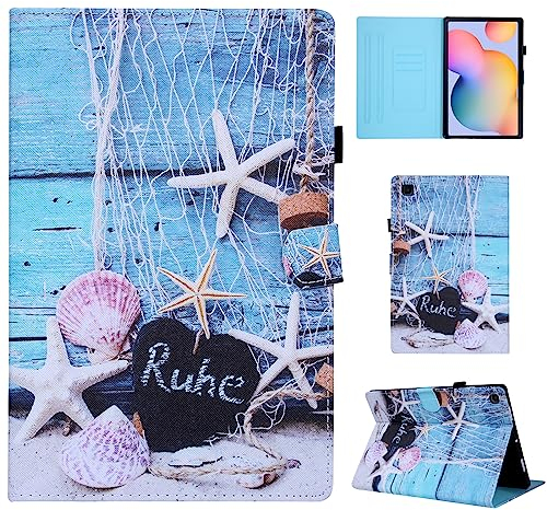 CXTCASE Hülle für Samsung Galaxy Tab S6 Lite 10.4 2022/2020, Schutzhülle Cover Case mit Standfunktion für Samsung Galaxy Tab S6 Lite 2022/2020 (SM-P610/P613/P615/P619), Muschel Seestern