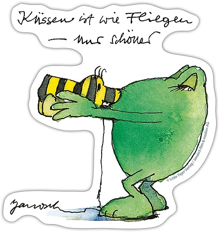 Spreadshirt Janosch Frosch Küssen ist wie Fliegen Spruch Sticker, max. 10 x 10 cm, 10 x 10 cm, Mattweiß