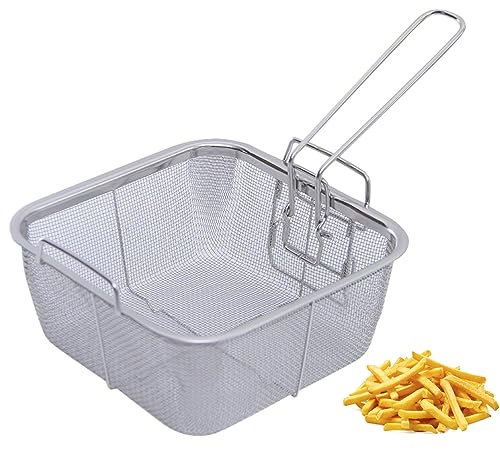 BBTISG Panier Carré pour Friteuse 20 x 20cm Panier à Frire avec Poignée et Crochets pour la Poêle Panier à Frire Carré en Acier Inoxydable pour Frire, égoutter et Rincer