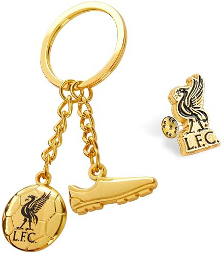 Liverpool FC Schlüsselanhänger Geschenk Set mit Anstecker Pin - Fussball Geschenke für Männer