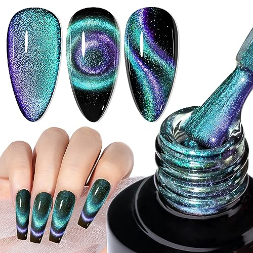 MIZHSE Cat Eye UV Gel Nagellack 9D Cateye Magnet Chamäleon Cateye UV Gel Magnetischer Cat Eye Gel Nail Polish UV Nagellack Glitzer Katzenaugen Nagellack Soak Off UV/LED mit 1 Magnet 10ml