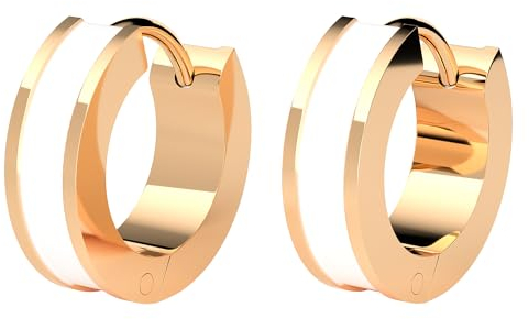 THIORA 'Seychelles Secret' Schmuckstücke | Stilvolle Creolen in Weiß & Gold | Edelstahl Qualität | Wasserfeste Emaille | Alltagsbegleiter | Runde Eleganz (Gold/White)