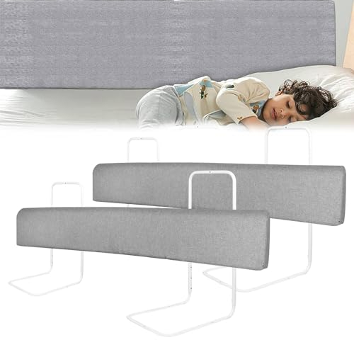 LZQ 2 barandillas de protección contra caídas, protección para los bordes de la cama, forma ajustable, altura ajustable para niños y bebés, gris, 150 cm