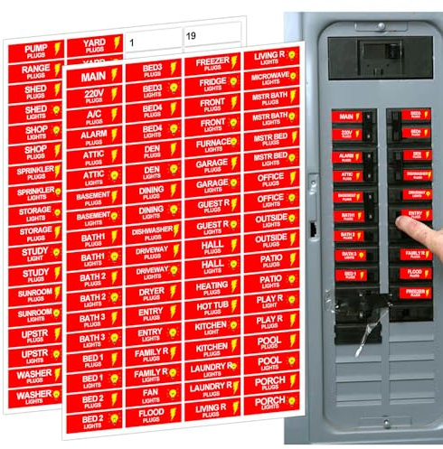 Étiquette de boîte de disjoncteur 1,3 x 3,8 cm - Autocollant d'identification de boîte de fusible électrique - 144 prises et lumières - Étiquette de disjoncteur pour la maison, le bureau, le catalogue