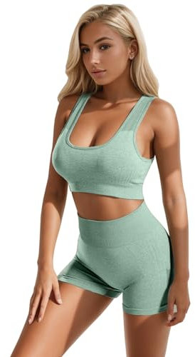 dohomiryo Donna Set di Abbigliamento Yoga Reggiseno Sportivo+Leggings 2 Pezzi Tuta Sportiva Palestra Fitness Activewear Verde menta M