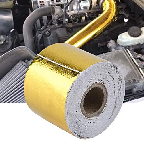 TKSE Envoltura Resistente Al Calor, 1 Rollo Cinta Adhesiva de Papel de Aluminio Dorado para Automóvil, Cinta Reflectante Protección Térmica para Capós Motores Automóviles, Compartimentos(9M*5Cm)