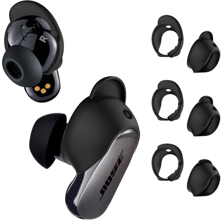 WOFRO Ohrstöpsel für Bose QuietComfort Earbuds II und Bose QuietComfort Ultra-Ohrstöpsel, rutschfest, Silikon, Sportflügel, kratzfest, Schwarz, 3 Paar