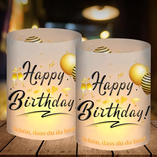 12 Windlicht Tischdeko Geburtstag, Happy Birthday Deko Schwarz Gold, Tischdekoration, Geburtstagsdeko Frauen Mann Mädchen Junge Kinder, Tisch Birthday Decorations