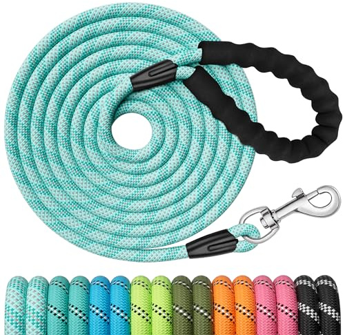 X XBEN Training Leads for Dogs,15M/33FT Strong Rope Long line Dog Lead Leash with Soft Padded Handle and Heavy Duty Hook, Reflective Recall Training Leads for Large Medium Small Dog,Babyblue