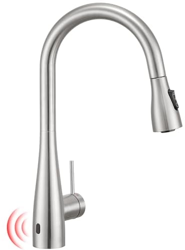 CREA Sensor Touchless Kitchen Tap with Pull Out Sprayer, Pull Out Kitchen Tap Infrared Sensor, Kitchen Mixer Tap Automatic Sensor, 360° Swivel Kitchen Tap with 3 Function Sprayer, Stainless Steel