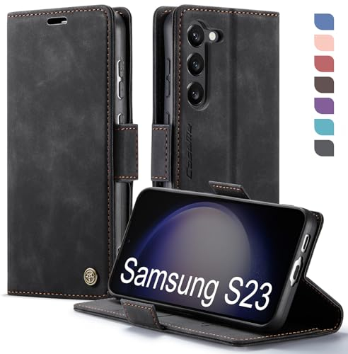 XYGLOW Handyhülle für Samsung Galaxy S23 5G Hülle Klappbar Premium PU Lederhülle Klapphülle【RFID Schutz】 Kartenfach Standfunktion Schutzhülle für Samsung S23 5G Flip Case Wallet Tasche Cover, Schwarz