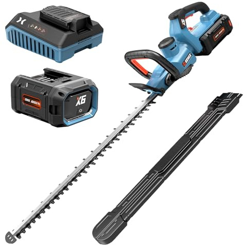 SENIX X6 60V Max* Battery Powered 26 Cordless Hedge Trimmer with Brushless Motor, Double-Sided Dual Action Blades, 1-1/4 Cutting Capacity, 3.0 Ah Lithium-ion Battery & Charger Included (HTX6-M1)