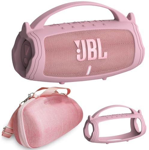 JCHPINE Custodia in silicone e custodia rigida da viaggio per JBL Charge 4/Charge 5 accessori per altoparlante Bluetooth portatile (custodia rosa, non per versione Wi-Fi)