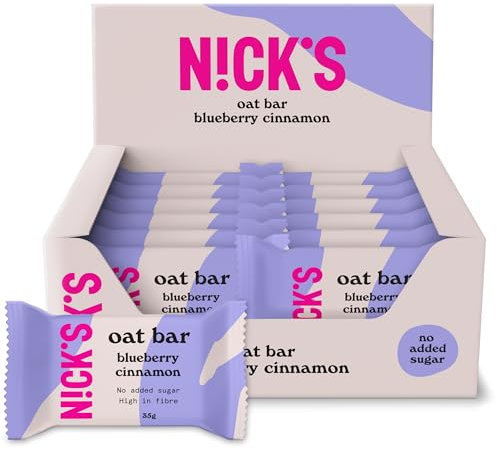 NICKS Oat bar Blueberry Cinnamon, Flapjack Energy Snack, Vegan, High Fiber Cake, Biscuit No Added Sugar (12 x 35g)