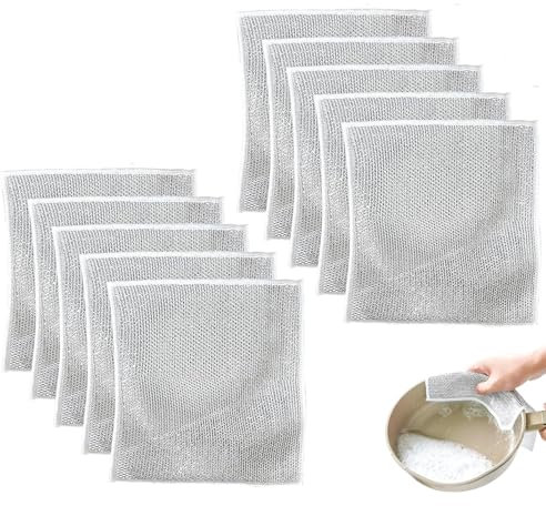 BOBOZHONG 10 Pezzi di Stracci per Lavare i Piatti in Filo di Acciaio,Panni Multifunzionali per La Pulizia in Filo Wire Dishwashing Rags,per la Pulizia della Cucina,Strofinacci per Piatti