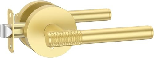 Amerdeco 1 Pack Matte Black Interior Privacy knurled Door Handles, Heavy Duty Interior Bedroom Door Lever, Door Handles Interior for Bathroom AM026