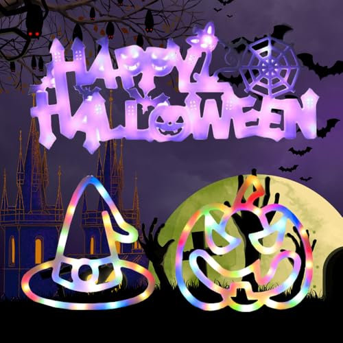 3 Stück Halloween Deko Fenster Lichter,Halloween Fenster Lichter, Halloween Fensterlichter Hängende,halloween lichter,Halloween Deko,Batteriebetriebene für Fenster Innen Außen Party Dekorations