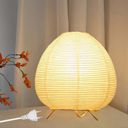 Reispapier Lampenschirm Papier Tischlampe, Weiß Nachttischlampe Stehlampe Tischleuchte Lampenschirm mit E14 Fassung, Schalten und Glühbirne, Hängelampe Ersatzlampenschirme 1.8m kabel