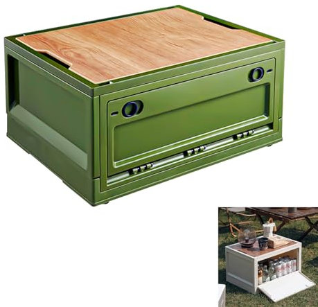 Campingbox Mit Rädern, Faltbar Plastik Aufbewahrungsbehälter Mit Deckel, Campingschrank Faltbar Plastik, Stapelbare Aufbewahrungsbox für Outdoor Camping(Grün,Klein)