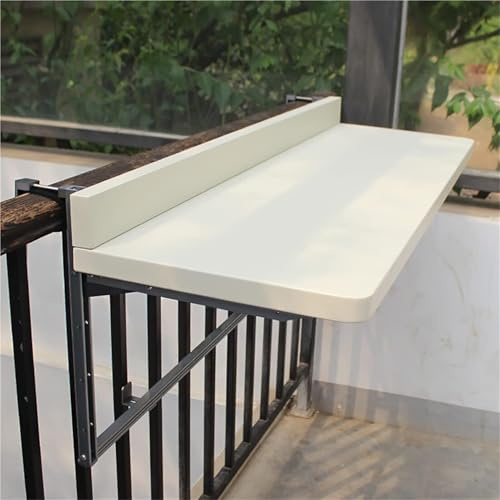 Balcony Table Hanging,Balcony Bar Table For Railings, Outdoor Folding Side Table,Balcony Folding Hanging Railing Table,Balcony Railing Hanging Table Folding Balcony Deck(White,100*40cm/39.3*15.7in)