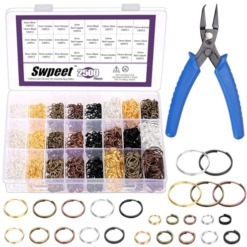 Swpeet Crafts Silver Small Key Rings for Crafts Double Jump Rings Mini Split Rings for Jewelry Making 800 Double Split Rings Assorted Small Keychain Set (N1) 5Sizes kleiner Metall